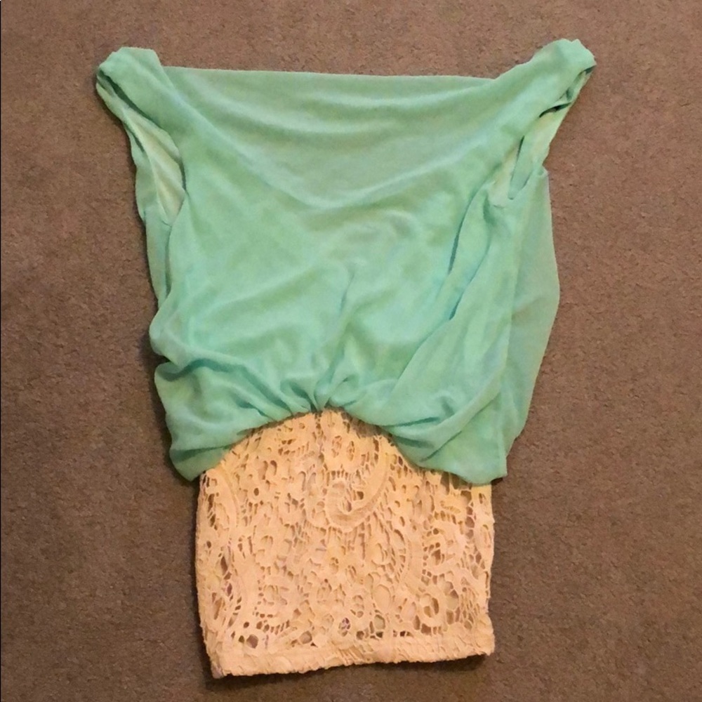Turquoise and lace dress